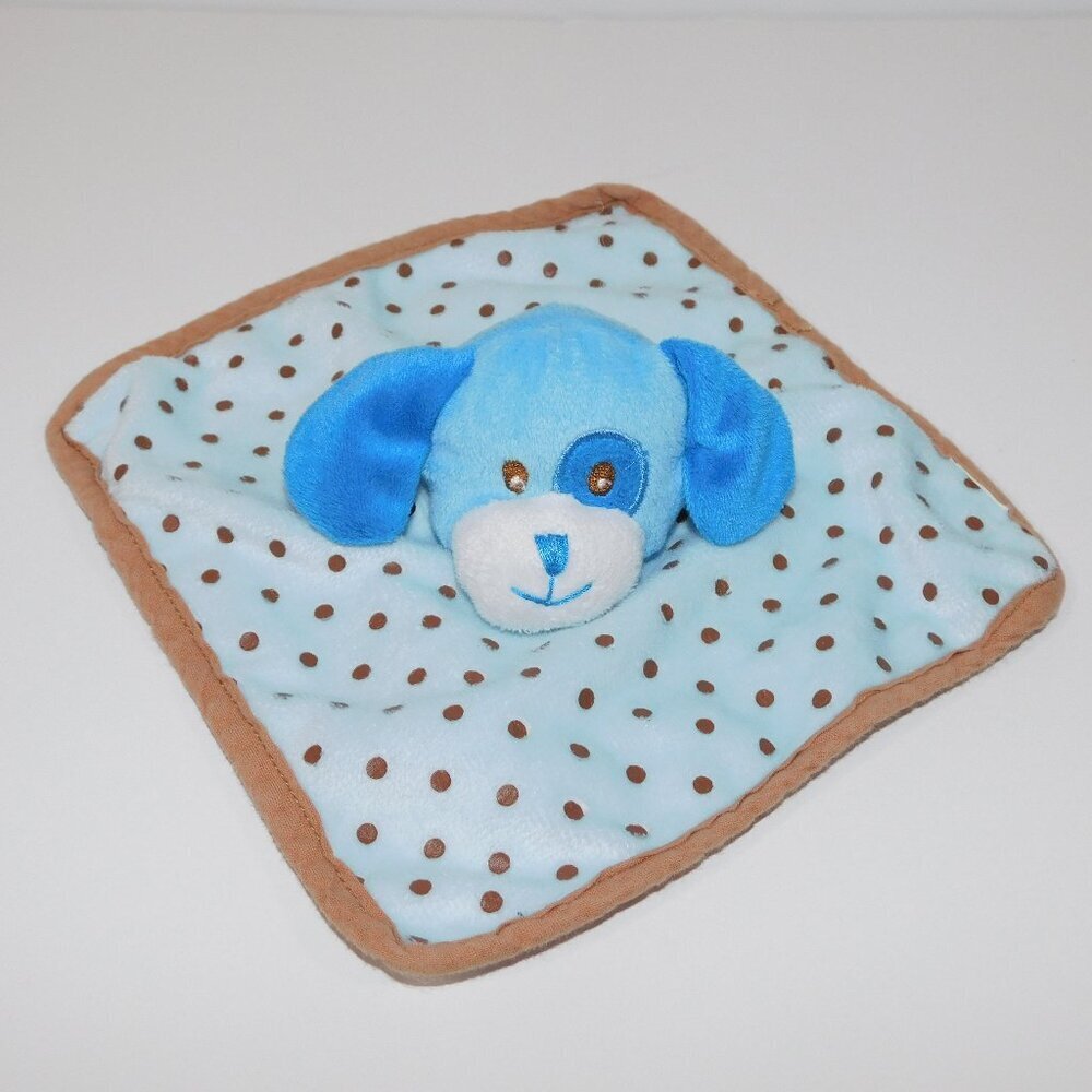 Puppy Dog Blue Brown Polka Dot Plush Rattle Security Blanket Baby lovey nunu